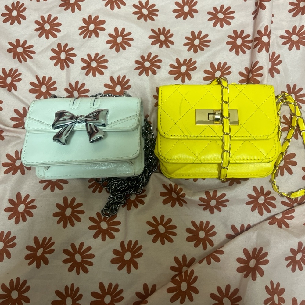 SHEIN Yellow Quilted Crossbody Bag and Mint Bow Accent Mini Purse